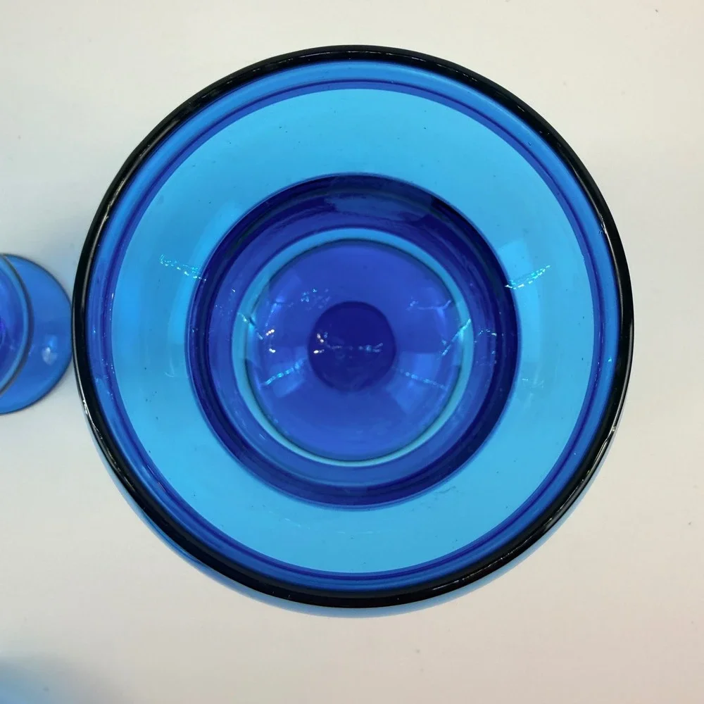 Blue Glass Apothecary Jars Mid Century Modern Lidded Candy Dishes Set of 2